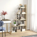 Light wood MDF bookcase with black supports and open shelves, 5-tier storage