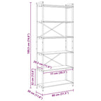 Dimensions: 80x30x189.5 cm metal frame bookcase with MDF shelves, 5 tiers