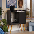 Black MDF coffee corner cabinet, open shelf with glasses and bottle, hinged coffee area