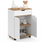 Coffee corner cabinet with side doors open to reveal shelves and storage compartments