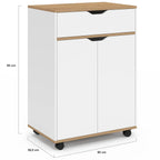 Coffee corner cabinet dimensions: 60 cm wide, 39.5 cm deep, 85 cm high; wood top, white body