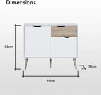 MDF coffee corner cabinet dimensions 99x39x82cm, white with oak-tone accents