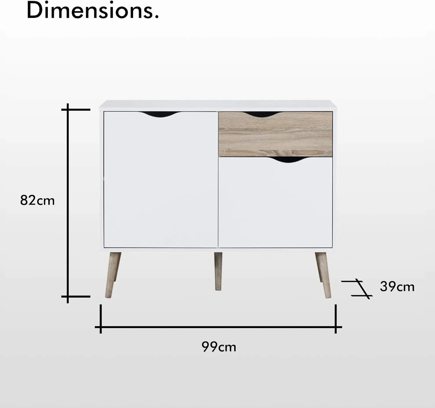 MDF coffee corner cabinet dimensions 99x39x82cm, white with oak-tone accents