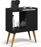Black MDF coffee corner with open shelf, side cabinet and stemware on display
