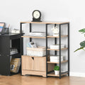 Wood-look MDF bookcase with black metal frame, open shelves and 2-door cabinet