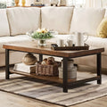 Coffee table with dark metal frame and wood-tone MDF top, 100x55x45 cm