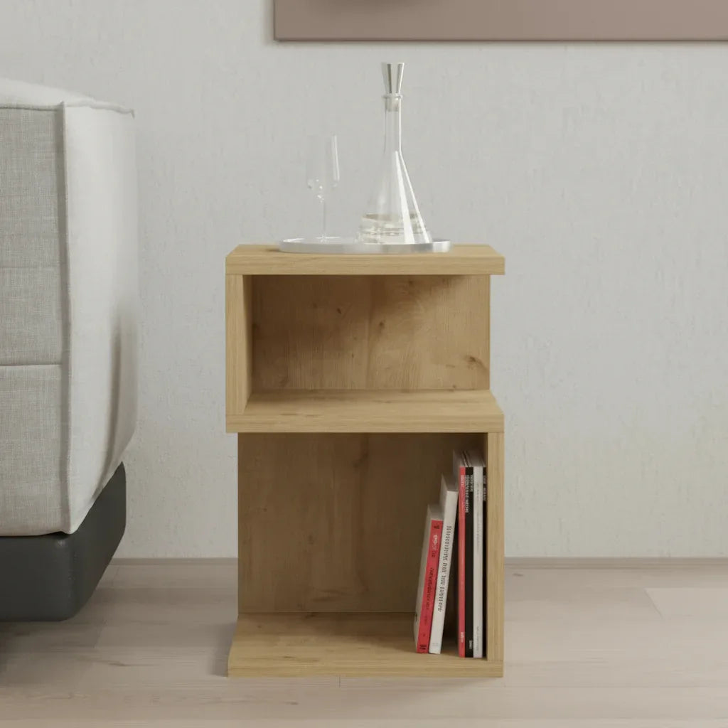 MESA side table with open shelves, light wood MDF, 31x30x45cm