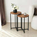 Round MDF side table set with black metal frame, 35x35x50/55cm