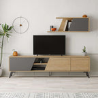 Two-tone MDF TV unit, light oak doors and dark media panel, 180cm wide