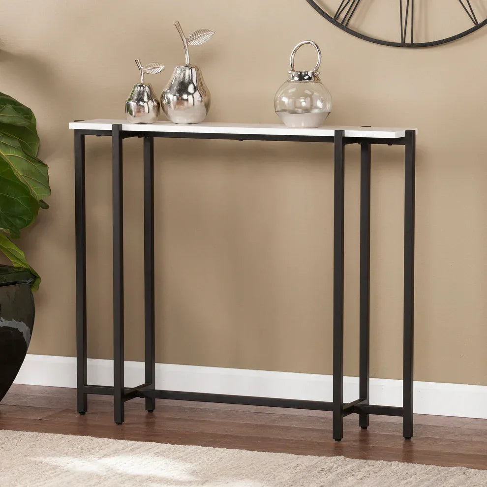 Console table with dark metal frame and white MDF top, 120x40x90 cm