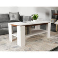 White MDF coffee table with open shelf, rectangular top, 100x50x45 cm