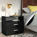 BAJ MDF commode, black finish, two drawers with silver bar handles, 50x35x60cm