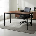 Rectangular desk with dark brown MDF top and black metal legs